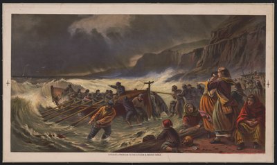 Le départ, lancement du canot de sauvetage, c.1878 - American School