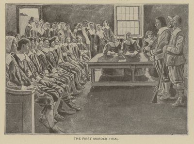 Le premier procès pour meurtre en Nouvelle-Angleterre (litho) - American School