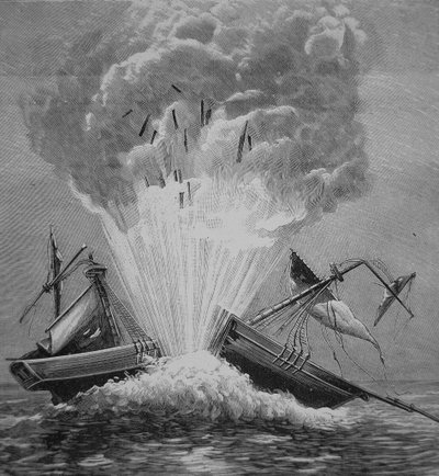 Le premier torpille, inventé par Robert Fulton (1765-1815) détruit la brig danoise 