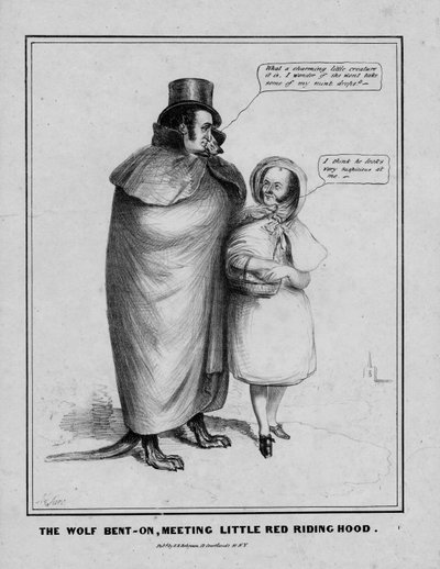 Le loup rencontre le Petit Chaperon Rouge, publié par H R Robinson, New York, vers 1840 - American School