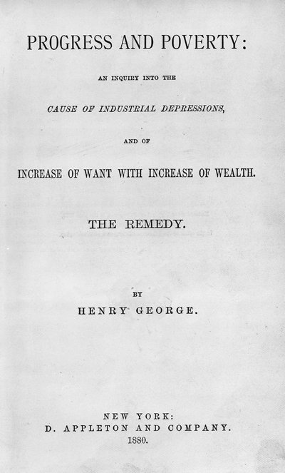 Page de titre de Progrès et pauvreté par Henry George, publié en 1880 - American School