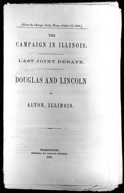 Page de titre de La Campagne en Illinois : Dernier débat conjoint, imprimé en 1858 - American School