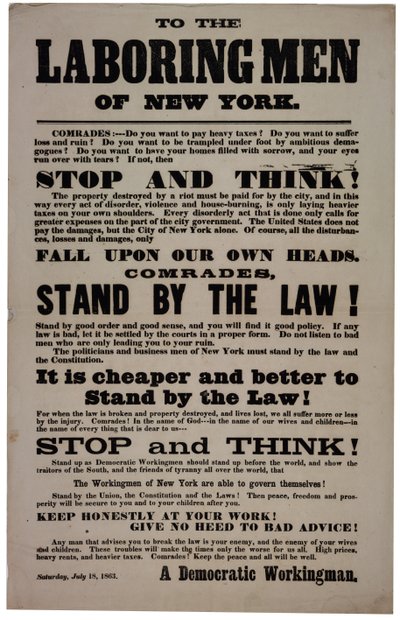 Aux travailleurs de New York, 18 juillet 1863 - American School