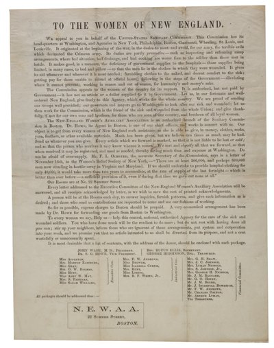 Aux femmes de la Nouvelle-Angleterre (lettre circulaire), vers 1862-1865 - American School