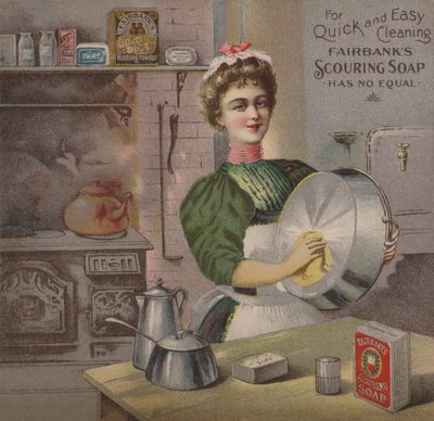 Carte de commerce faisant la publicité du savon de récurage de Fairbank - American School