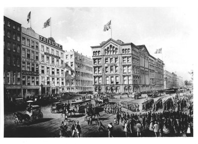Vue de Printing Square à New York, avec le siège du New York Times, du Sunday Times et du Tribune - American School