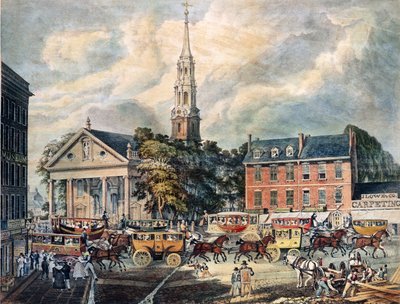 Vue de la chapelle St. Paul et des scènes de Broadway, New York - American School