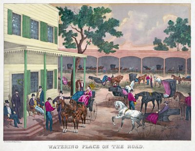 Aire de repos sur la route, pub. 1870 (gravure en couleur) - American School