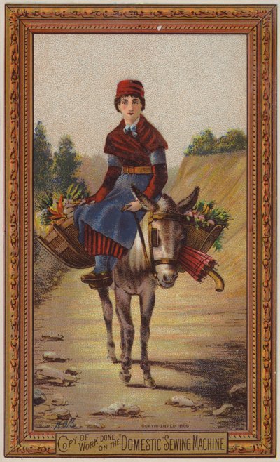 Femme chevauchant un âne - American School