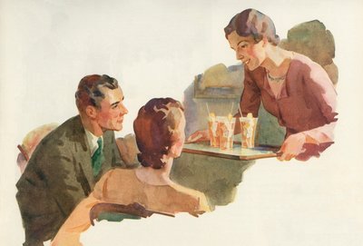 Femme servant du thé glacé à ses amis - American School