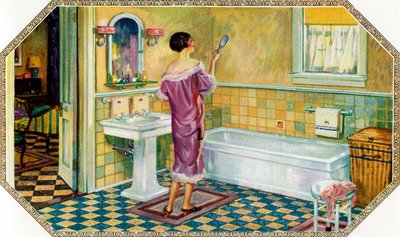 Femme debout dans une salle de bain Art Déco - American School