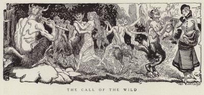 Femme tentée par des faunes de céder à ses pulsions les plus sauvages (litho) - American School