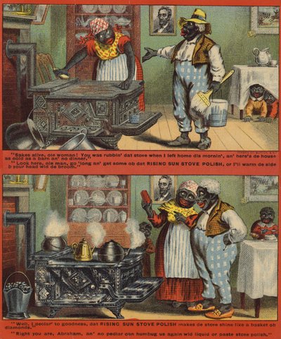 Femme nettoyant le poêle - American School