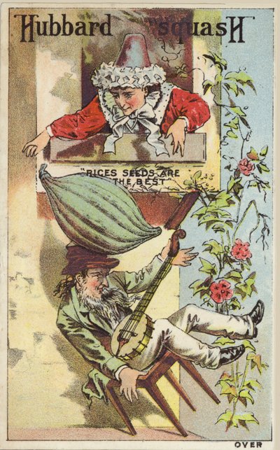 Femme laissant tomber une courge par la fenêtre sur un homme jouant du banjo - American School