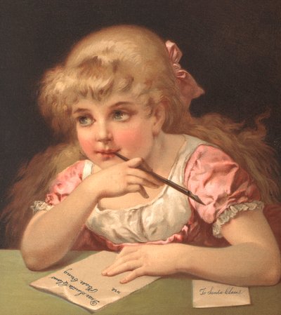 Jeune fille écrivant une lettre au Père Noël - American School