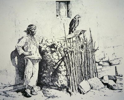 Membre de la tribu Zuni avec une cage à aigles - American School