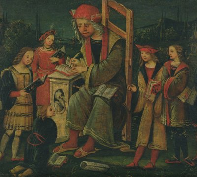 Saint Cassien dans son fauteuil, entouré de ses élèves - Amico Aspertini