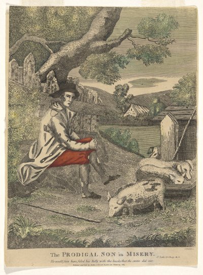 Le fils prodigue dans la misère (Il aurait bien voulu remplir son ventre des cosses que les porcs mangeaient - Saint Luc 15 Chap 16v) - Amos Doolittle