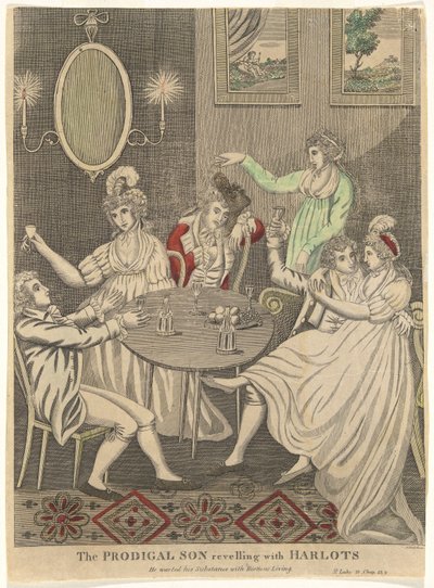 Le fils prodigue festoyant avec des prostituées (Il a gaspillé sa substance avec une vie de débauche - St. Luc 15 Chap 13v) - Amos Doolittle