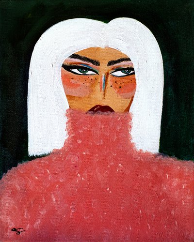 Femme en col roulé rose - Amy Straley