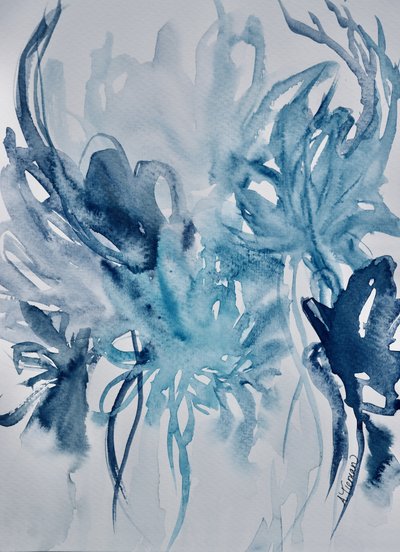 Motifs floraux bleus abstraits - Amy Tieman