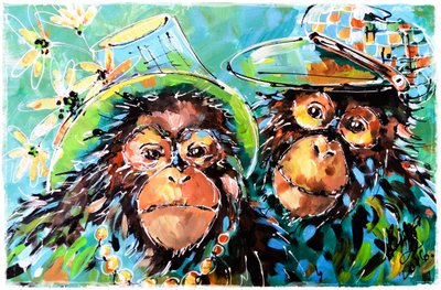 Des singes espiègles coiffés de chapeaux - Anda Bieza