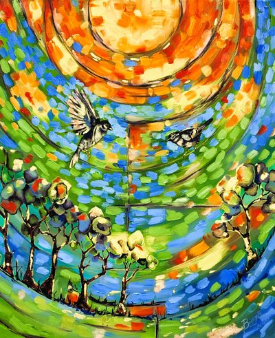 Paysage coloré avec des oiseaux - Anda Bieza