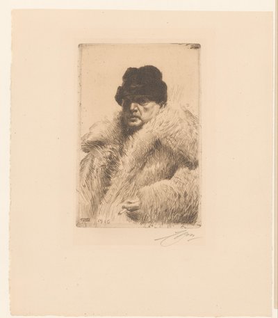 Autoportrait avec fourrure et chapeau - Anders Leonard Zorn (signed by artist)