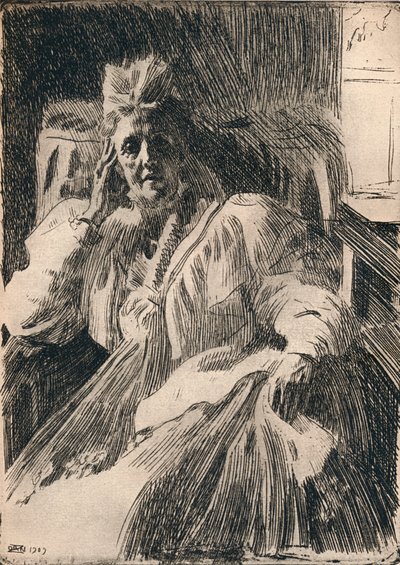 Une gravure de la reine douairière de Suède, vers 1909 - Anders Leonard Zorn
