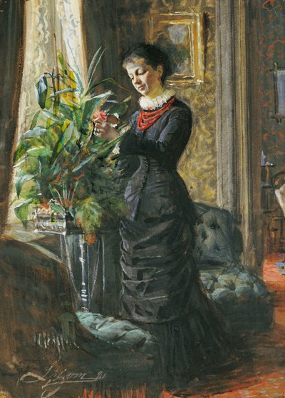 Portrait de Fru Lisen Samson, née Hirsch, arrangeant des fleurs à une fenêtre, 1881 - Anders Leonard Zorn