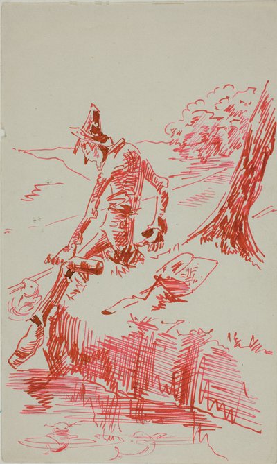 Homme pêchant et tenant une bouteille - Anders Zorn
