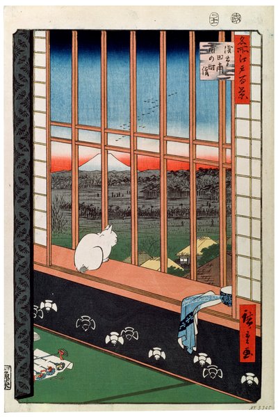 Un chat assis sur le siège de la fenêtre, 19ème siècle - Ando Hiroshige
