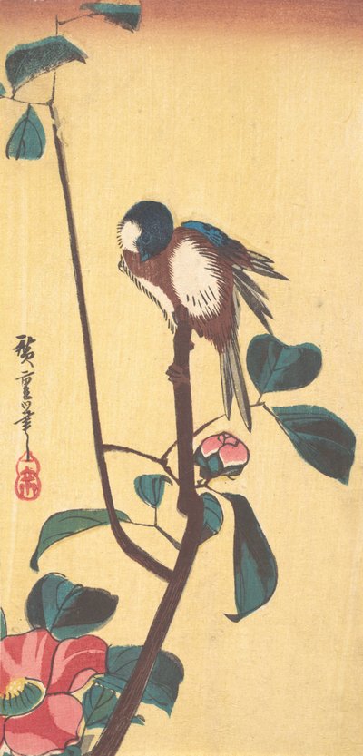 Camélia et oiseau à tête bleue, vers 1833 - Ando Hiroshige