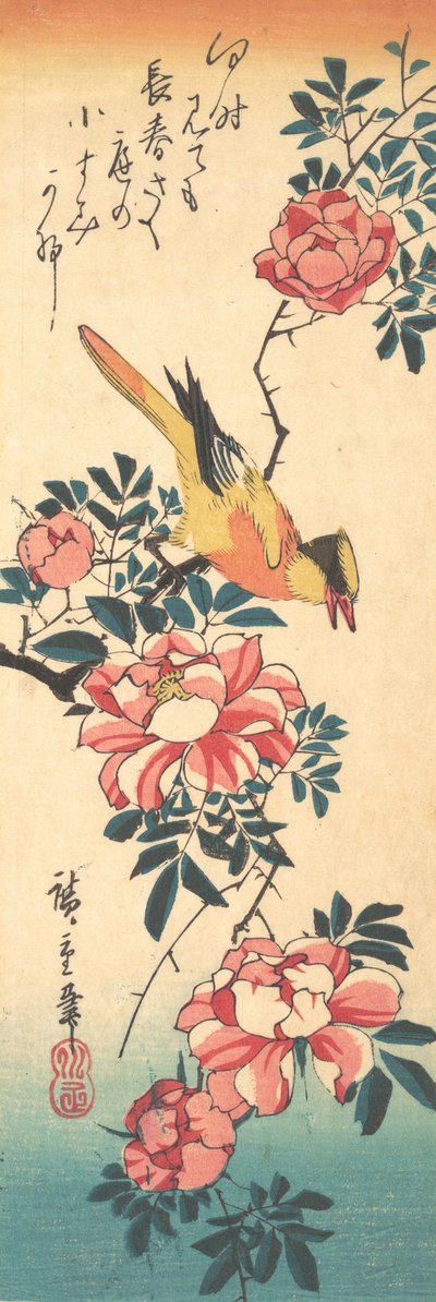Bergeronnette grise orientale et rose - Ando Hiroshige