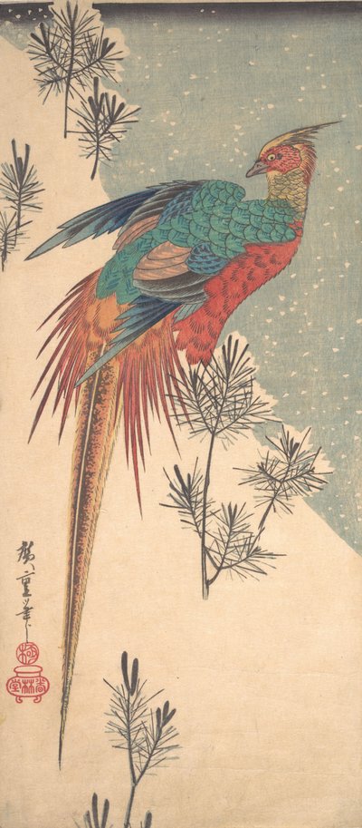Faisan doré et pousses de pin dans la neige, vers 1835 - Ando Hiroshige