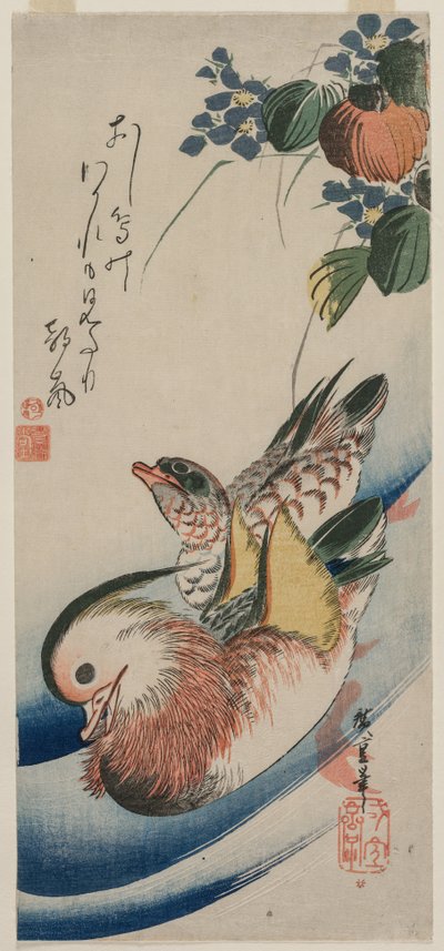 Canards mandarins et plantes à fleurs, début ou milieu des années 1830 - Ando Hiroshige