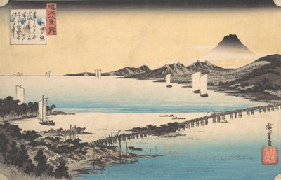 Seta no Sekisho. Coucher de soleil, Seta. Lac Biwa, ca. 1835 - Ando Hiroshige