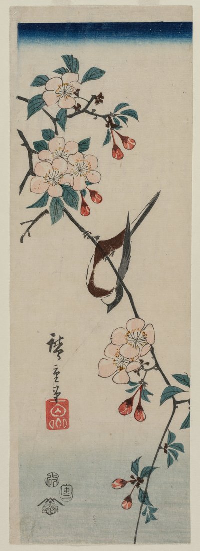 Petit oiseau Hirondelle sur une branche de cerisier, 1854 - Ando Hiroshige