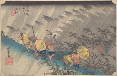 Averse soudaine à Shono, de la série Cinquante-trois stations du Tokaido, 1834-35 - Ando Hiroshige
