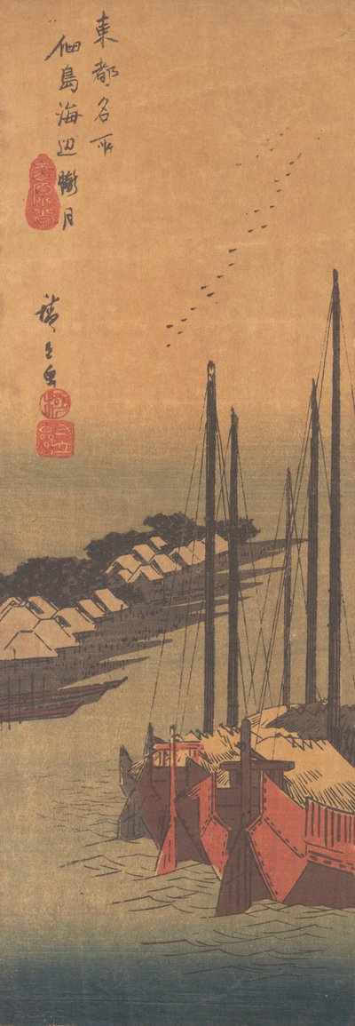 Tsukudajima no Oborozuki - Ando Hiroshige