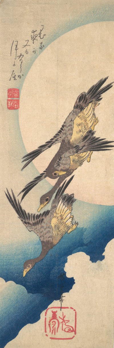 Oies sauvages volant sous la pleine lune, vers 1833 - Ando Hiroshige