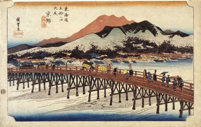 Figures traversant un pont - Ando or Utagawa Hiroshige
