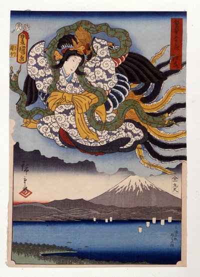 Amaterasu la déesse du Soleil sur le mont Fuji - Ando or Utagawa Hiroshige