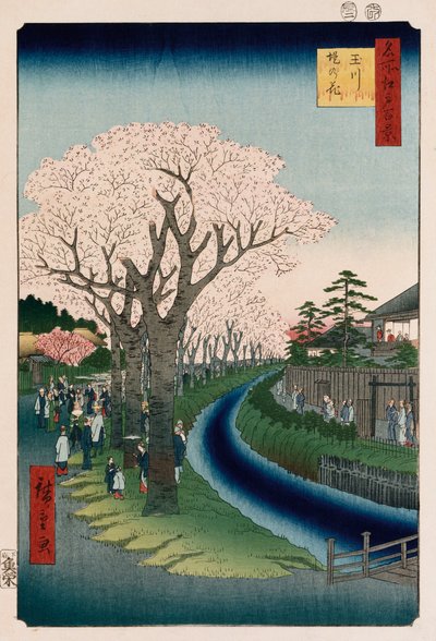 Fleurs de cerisier, digue de la rivière Tama - Ando or Utagawa Hiroshige