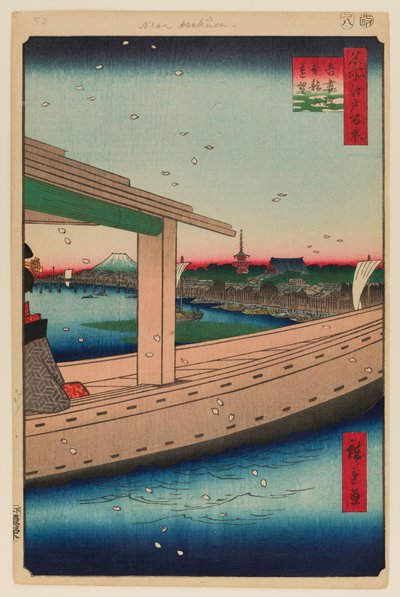 Vue lointaine du temple Kinryuzan et du pont Azuma (Azumabashi Kinryuzan Enbo) - Ando or Utagawa Hiroshige