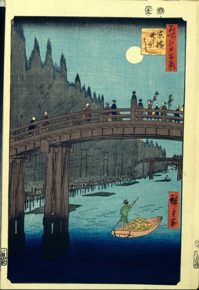 Le quai de bambou par le pont Kyobashi - Ando or Utagawa Hiroshige