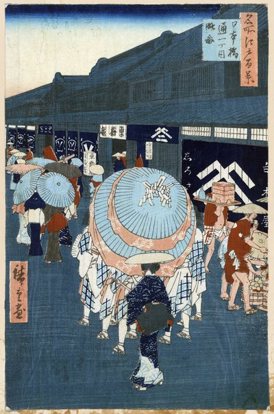 Estampe japonaise: Vue de la rue principale de Nihonbashidori - Ando or Utagawa Hiroshige