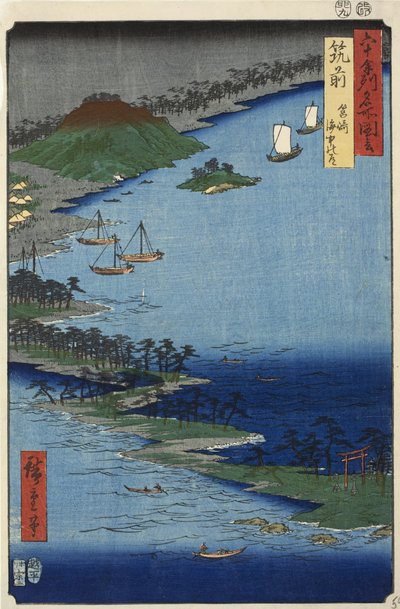 Promontoire de Hako dans la province de Chikuzen, n° 59 de la série Images des lieux célèbres des soixante provinces, 1855 - Ando or Utagawa Hiroshige