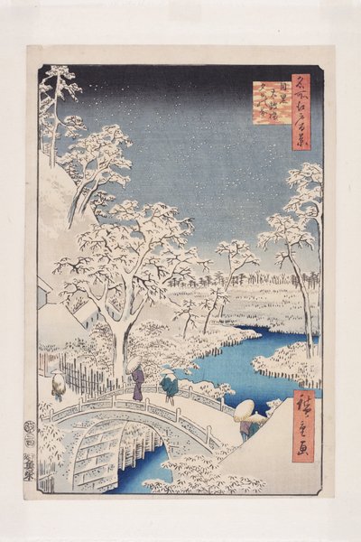 Pont tambour de Meguro et colline du coucher de soleil - Ando or Utagawa Hiroshige