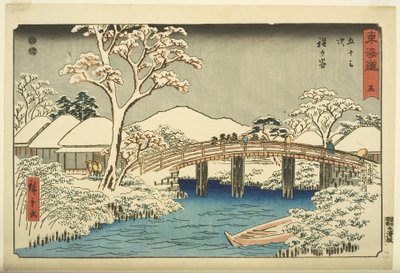 No. 5, Hodogaya : La rivière Katabira et le pont Katabira - Ando or Utagawa Hiroshige